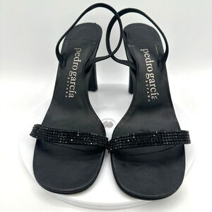 Pedro Garcia Crystal Accent Heels Eur 38 Black Slingback Sandals Sexy Glam Club